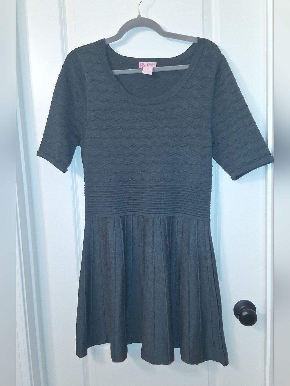 Candie's Dark Charcoal Textured Fit-and-Flare Midi Dress